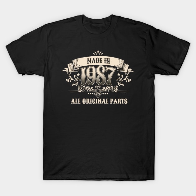 Retro Vintage Birthday Made in 1987 All Original Parts T-Shirt by star trek fanart and more